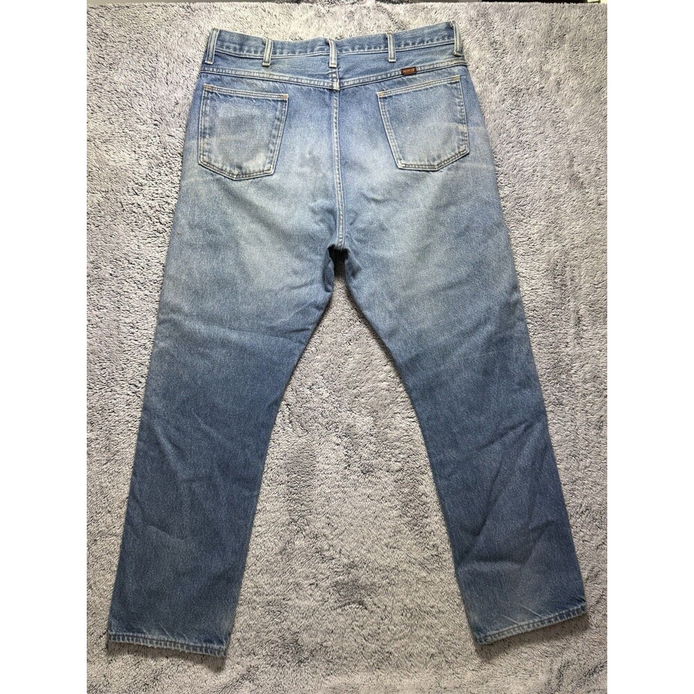 VTG Rustler Jeans Men’s 34x32 Blue Denim Distressed Faded‎ Whiskered Grunge Work - Picture 12 of 16